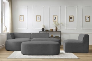 Canapé d'angle gauche modulable, chauffeuse et pouf  Rousseau - Gris foncé