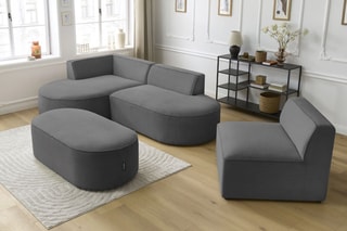 Canapé d'angle gauche modulable, chauffeuse et pouf  Rousseau - Gris foncé