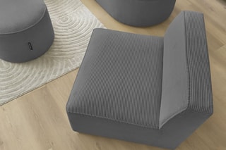Canapé d'angle gauche modulable, chauffeuse et pouf  Rousseau - Gris foncé