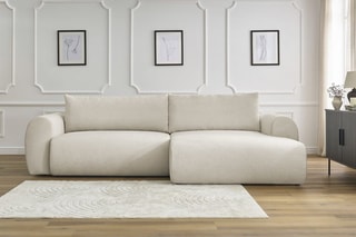 Canapé d'angle droit convertible Lucien - Beige - Couchage 250 x 150 cm
