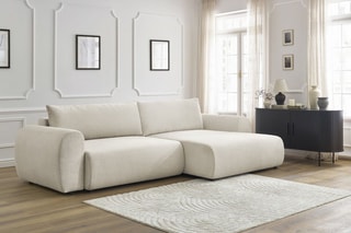 Canapé d'angle droit convertible Lucien - Beige - Couchage 250 x 150 cm
