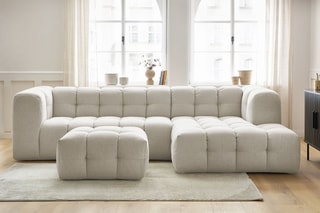 Canapé d'angle droit avec pouf Cloud - Beige