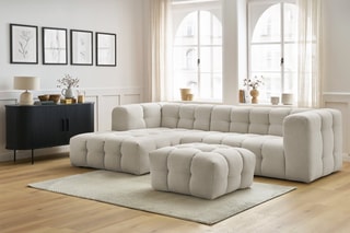 Canapé d'angle gauche avec pouf Cloud - Beige