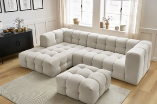 Canapé d'angle gauche avec pouf Cloud - Beige
