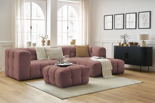 Canapé d'angle droit avec pouf Cloud - Rose