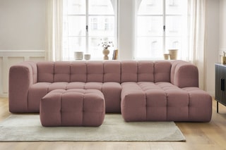 Canapé d'angle droit avec pouf Cloud - Rose