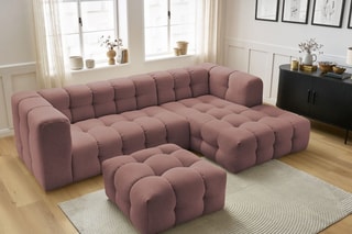 Canapé d'angle droit avec pouf Cloud - Rose