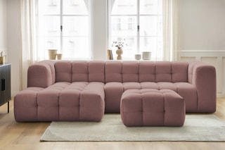 Canapé d'angle gauche avec pouf Cloud - Rose