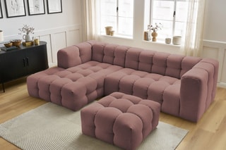 Canapé d'angle gauche avec pouf Cloud - Rose
