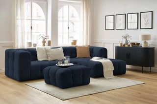 Canapé d'angle droit avec pouf Cloud - Bleu foncé