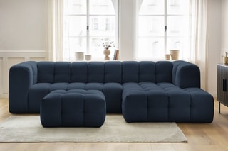 Canapé d'angle droit avec pouf Cloud - Bleu foncé