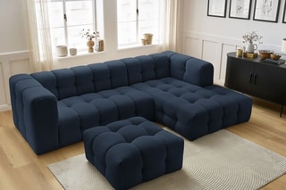 Canapé d'angle droit avec pouf Cloud - Bleu foncé