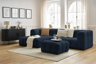 Canapé d'angle gauche avec pouf Cloud - Bleu foncé