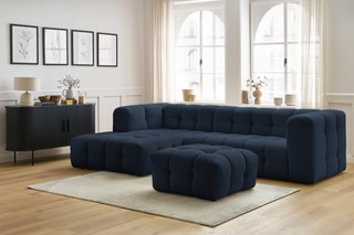 Canapé d'angle gauche avec pouf Cloud - Bleu foncé