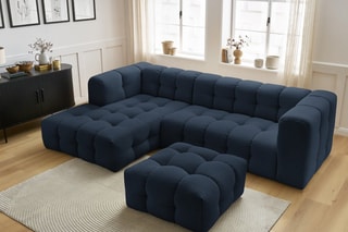 Canapé d'angle gauche avec pouf Cloud - Bleu foncé