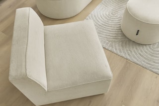Canapé d'angle droit modulable, chauffeuse et pouf  Rousseau - Beige