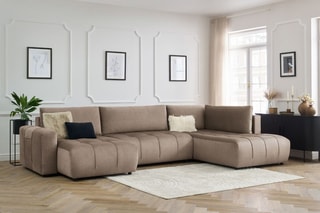Canapé d'angle gauche panoramique convertible Arsene - Taupe - Couchage 135 x 325 cm