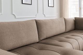 Canapé d'angle gauche panoramique convertible Arsene - Taupe - Couchage 135 x 325 cm