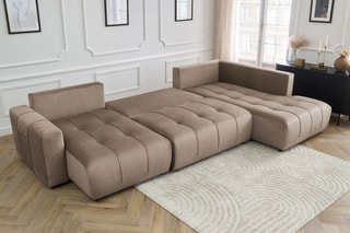 Canapé d'angle gauche panoramique convertible Arsene - Taupe - Couchage 135 x 325 cm