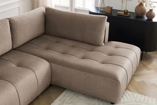 Canapé d'angle gauche panoramique convertible Arsene - Taupe - Couchage 135 x 325 cm