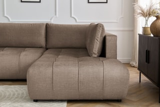 Canapé d'angle gauche panoramique convertible Arsene - Taupe - Couchage 135 x 325 cm
