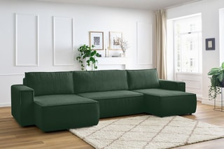 Canapé panoramique convertible Nihad - Vert foncé - Couchage 328 x 139 cm