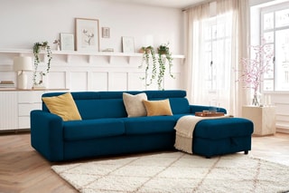 Canapé d'angle réversible convertible Monaco - Bleu - Couchage 190 x 140 cm