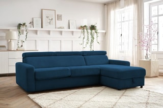 Canapé d'angle réversible convertible Monaco - Bleu - Couchage 190 x 140 cm