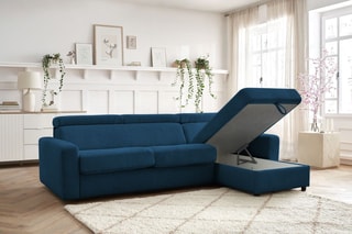 Canapé d'angle réversible convertible Monaco - Bleu - Couchage 190 x 140 cm