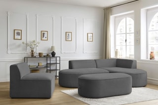 Canapé d'angle droit modulable, chauffeuse et pouf  Rousseau - Gris foncé