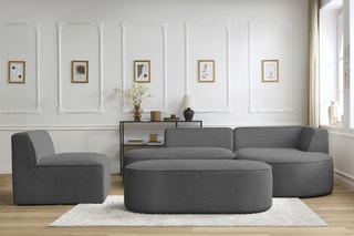 Canapé d'angle droit modulable, chauffeuse et pouf  Rousseau - Gris foncé