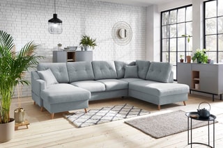 Canapé d'angle gauche panoramique convertible Sweden - Gris - Couchage 260 x 130 cm