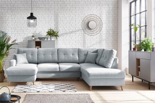 Canapé d'angle gauche panoramique convertible Sweden - Gris - Couchage 260 x 130 cm