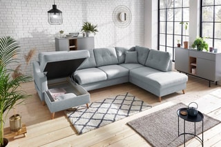 Canapé d'angle gauche panoramique convertible Sweden - Gris - Couchage 260 x 130 cm