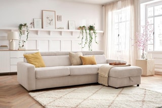 Canapé d'angle réversible convertible Monaco - Beige - Couchage 190 x 140 cm