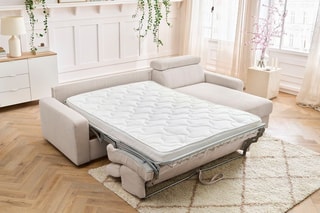 Canapé d'angle réversible convertible Monaco - Beige - Couchage 190 x 140 cm