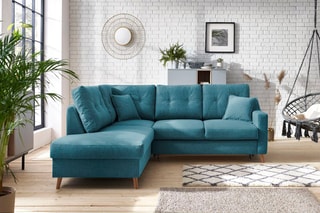 Canapé d'angle gauche convertible Sweden - Bleu canard - Couchage 130 x 200 cm