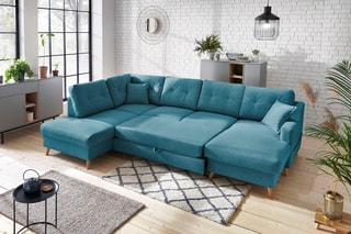 Canapé d'angle panoramique droit convertible Sweden - Turquoise - Couchage 130 x 260 cm