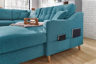 Canapé d'angle panoramique droit convertible Sweden - Turquoise - Couchage 130 x 260 cm