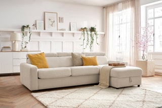 Canapé d'angle réversible convertible Monaco - Beige - Couchage 190 x 140 cm