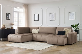 Canapé d'angle droit panoramique convertible Arsene - Taupe - Couchage 135 x 325 cm