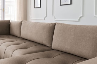 Canapé d'angle droit panoramique convertible Arsene - Taupe - Couchage 135 x 325 cm