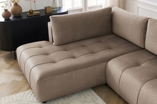 Canapé d'angle droit panoramique convertible Arsene - Taupe - Couchage 135 x 325 cm
