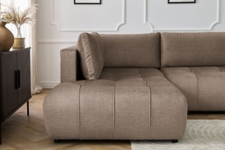Canapé d'angle droit panoramique convertible Arsene - Taupe - Couchage 135 x 325 cm