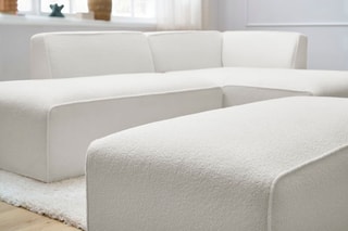 Canapé d'angle droit et pouf Megève - Blanc cassé