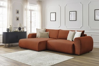 Canapé d'angle gauche convertible Lucien - Orange - Couchage 250 x 150 cm
