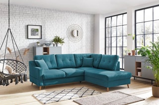 Canapé d'angle droit convertible Sweden - Bleu canard - Couchage 130 x 200 cm