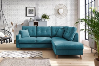 Canapé d'angle droit convertible Sweden - Bleu canard - Couchage 130 x 200 cm