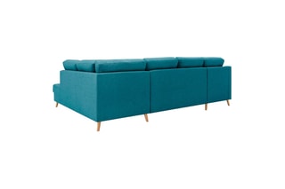 Canapé d'angle panoramique gauche convertible Sweden - Turquoise - Couchage 130 x 260 cm