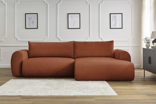 Canapé d'angle droit convertible Lucien - Orange - Couchage 250 x 150 cm
